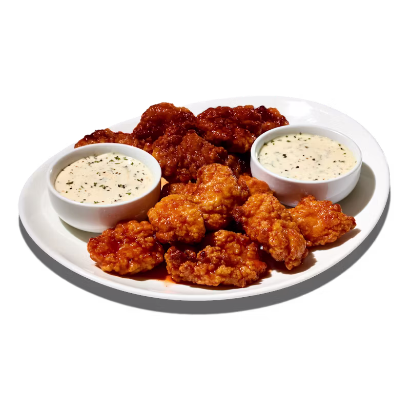 Split Flavor Boneless Wings — two sauces
